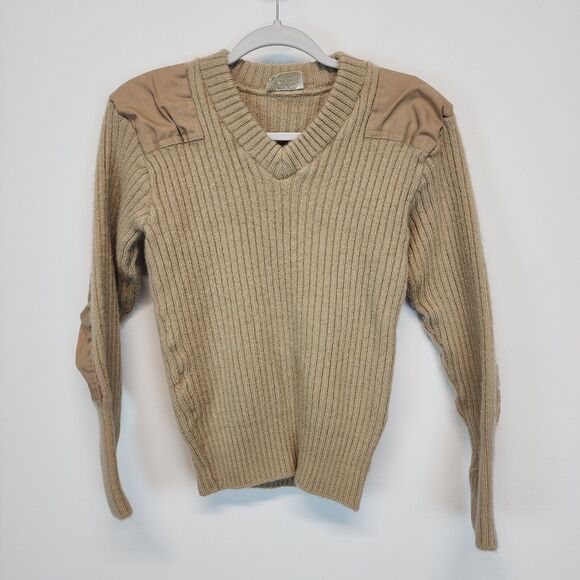 Brigade Quartermasters The Woolly Pully Wool Rib V-Neck Sweater Size 40 S Short - Picture 1 of 11